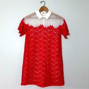 Anthropologie Paul & Joe Sisters Lillian Lace Orange Cream Shift Midi Dress Sz S